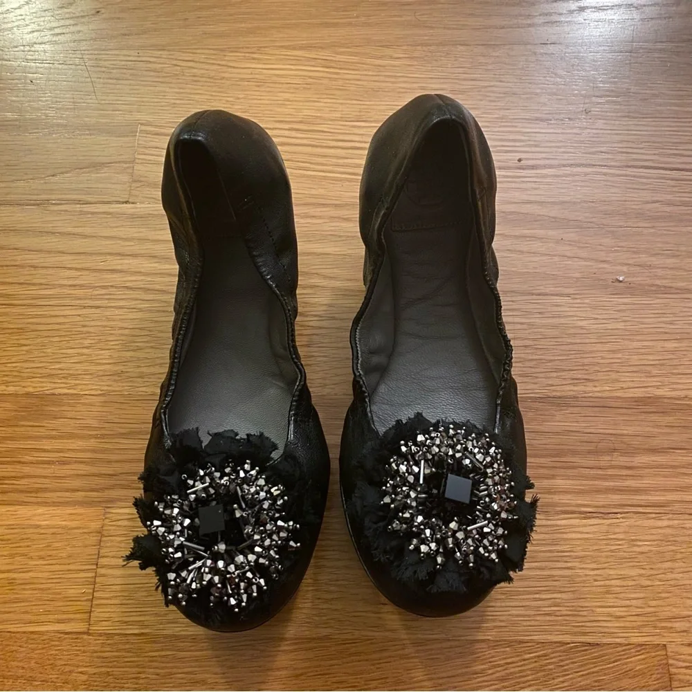 Tory Burch Amelia Black Leather Ballet Flats Size 8